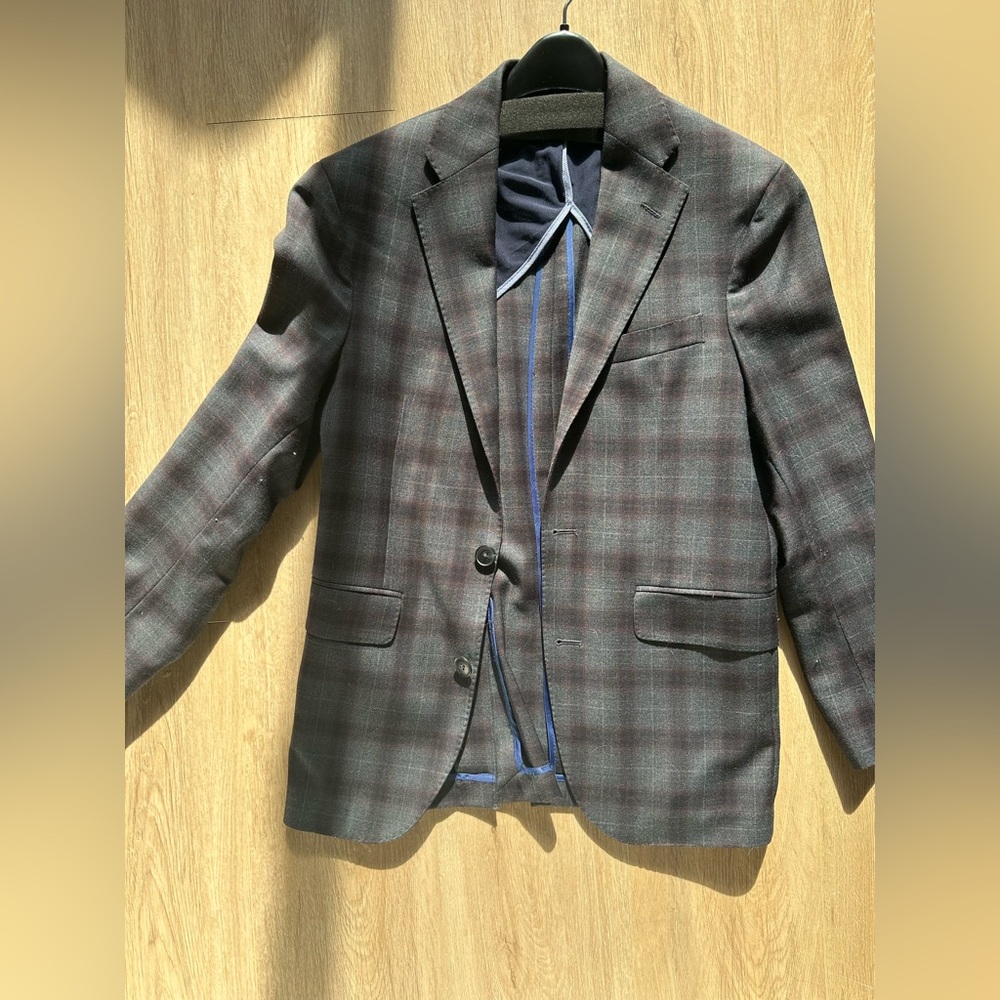Cole Haan Dark Grey and Red Plaid Men's Blazer